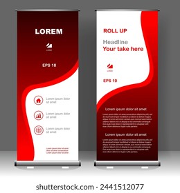 Red wave Business Roll up banner vertical template design, for brochure, business, flyer, infographics. modern x-banner and flag-banner advertising. vector illustration