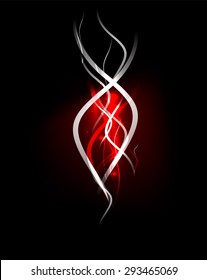 Red wave in dark space, dynamic energy background with copyspace. Vector illustration. Abstract background
