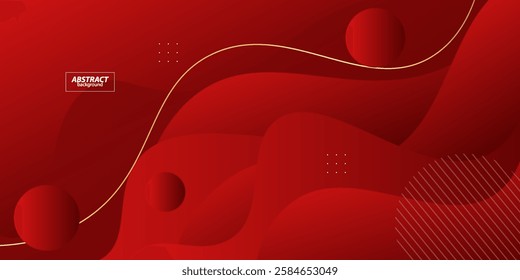 Red wave geometric design on background. Creative banner design with wave shape and gold lines as template. Simple horizontal banner. Vector eps10
