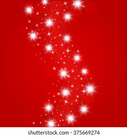 red wave  with glowing stars. Vector illustration.