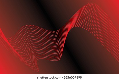 Red Wave Halftone Background. Modern red background with abstract halftone waves on a dark gradient. Perfect for tech themes or dynamic visuals.