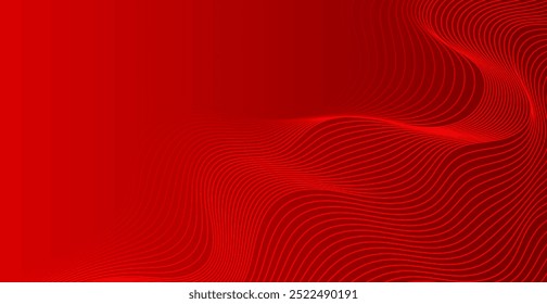 Red Wave Lines Pattern  Background. Technology Banner. Vector Illustration. Abstract Business Wallpaper