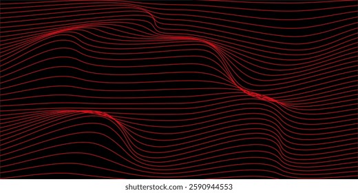 Red Wave Lines Pattern Background. Technology Banner. Vector Illustration. Abstract Business Wallpaper