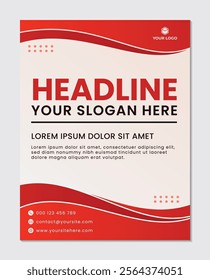 Red wave modern corporate business flyer template design, modern business card template. abstract geometric shapes design