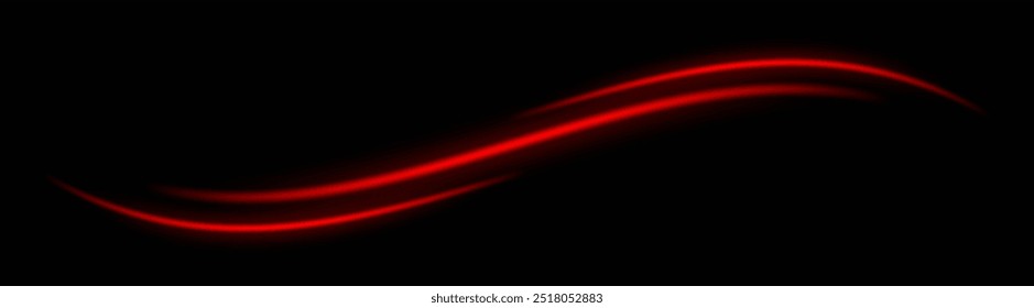 Red wave neon stripes or light flash. Laser beams, horizontal beams. Beautiful light reflections. Glowing stripes on a black background.