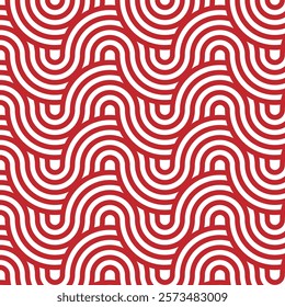 Red wave seamless design art pattern vector. Illustration of traditional oriental asian background