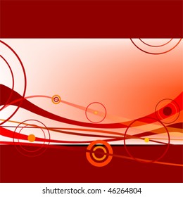 red waves and circles, abstract art illustration