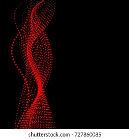 Red waves of dots on a dark background. Vector
