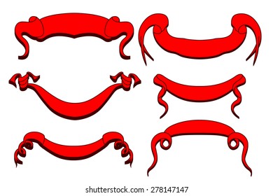 Red Waving decorative ribbon banners set isolated vector illustration