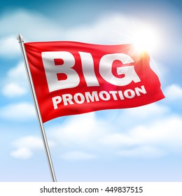 red waving flag with text Big promotion.Vector illustration