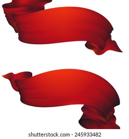 red waving ribbon banner , set of vector drawing