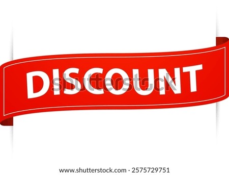 Red waving ribbon featuring a discount offer symbolizes savings and promotions, enticing customers with reduced prices and exclusive deals in retail environments