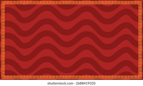 Red wavy background with gold border for celebration template
