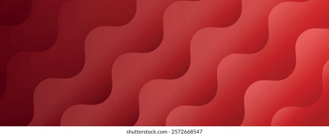 Red wavy background with a smooth texture. The background features a gradient of red, creating a dynamic and vibrant red design. Minimal abstract gradient wavy line vector background