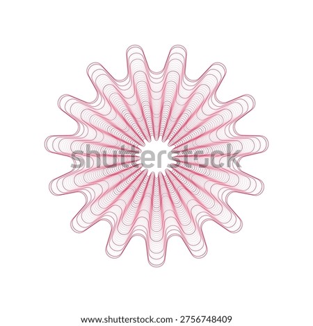Red wavy circle, guilloche vector element, star thin lines