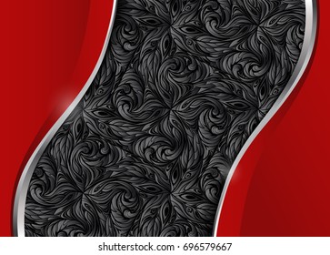 Red wavy corporate abstract background. Dark floral pattern. 