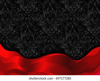 Red wavy corporate abstract background. Dark floral pattern.
