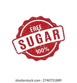 Red wavy edge stamp with one hundred percent sugar free text for healthy product marketing