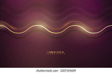 Red wavy with golden lines background. Vector illustration.