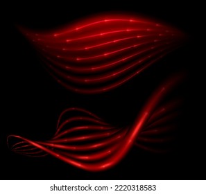 Red wavy light effect. Warm and hot air flow. Shimmering lines. Scarlet rays set svg