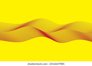 Línea ondulada roja sobre fondo amarillo, patrón de rayas modernas, arte mural. Ilustración vectorial.