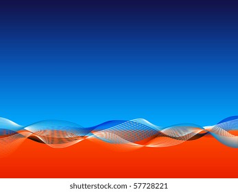 Red wavy lines on the blue background