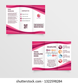 Red wavy trifold brochure business templete brochure banner blank creative flyer trifold brochure graphic.