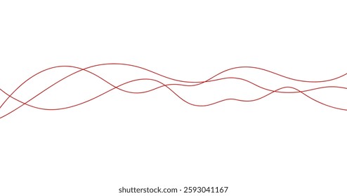 Red wavy wave lines on a white background. Modern minimalistic simple abstract background, hand-painted. Drawing with one continuous line, vector illustration. An element for a banner, poster