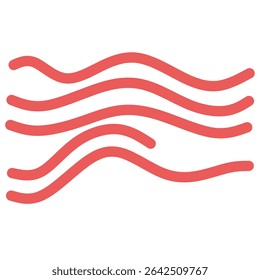 Red wavy wind lines icon representing hot air movement. Evocative of heatwaves or dry breezes, ideal for weather alerts, summer climate visuals, heatwave warnings, or environmental apps.