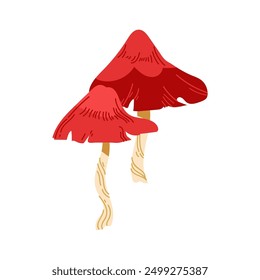 Red wax cap mushrooms isolated on white background. Colorful forest fungi fungus illustration