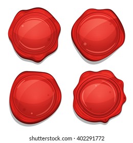 Red Wax Quality Seals Set/
Illustration of a set of glossy and bright cartoon red wax seals, for ads of quality products and certificate of authenticity