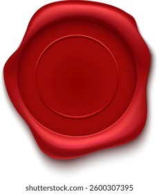 Red wax seal with empty space for a logo or symbol, representing security, authenticity, and official validation of documents or agreements
