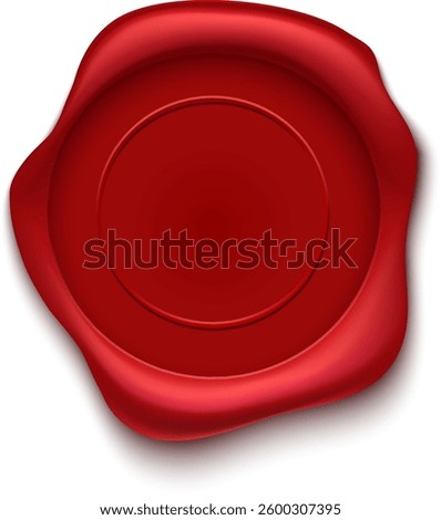 Red wax seal with empty space for a logo or symbol, representing security, authenticity, and official validation of documents or agreements