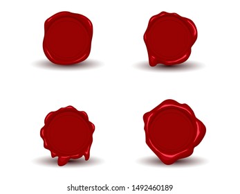 Red wax Seal Isolated on White Background. Collection of stamp wax, illustration of red stamp label to certificate.