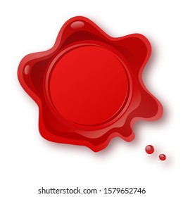 Red wax Seal Isolated on White Background. Retro and old seal wax stamp. Protection and certification, guarantee and quality mark. Business Agreements. Postage, mail. Vector realistic object