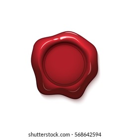 Red wax seal isolated on white background. Vector stamp. Realistic red label for letter document