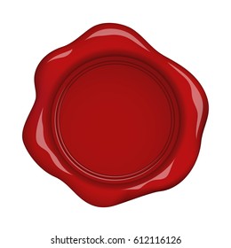 Red wax seal isolated on white background