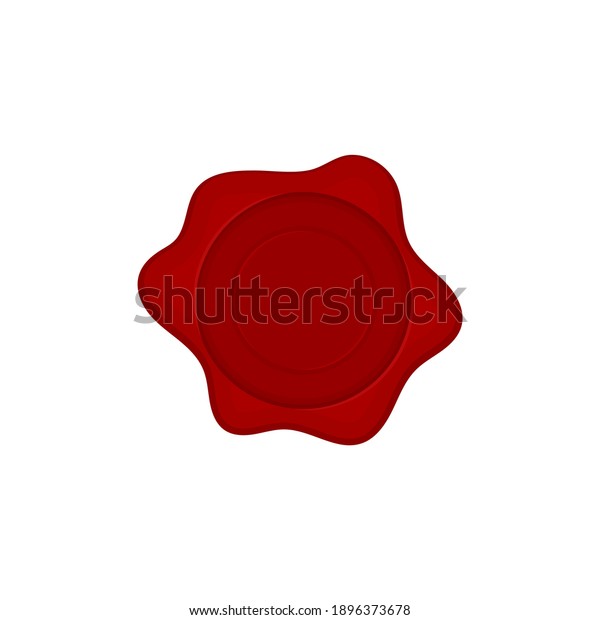 Red wax seal stamp isolated on white.\
Vintage sealing wax for quality garantee label. Cartoon flat\
design. Vector\
illustration.