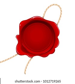 Red wax seal stamp. Old red seal isolated certificate quality document guarantee.