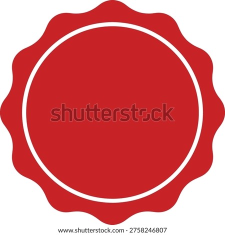 Red wax seal stamp vector icon, circular scalloped border frame for certificates, blank award medal badge, quality guarantee symbol