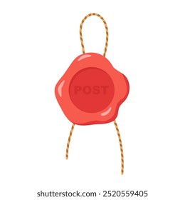 Red wax seal with string labeled post, ideal for letter and envelope decoration