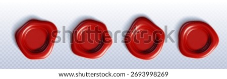 Red wax seals set isolated on transparent background. Vector realistic illustration of 3d abstract round stamps for official letter, ancient document, approval sign, product quality control badge