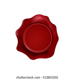 red wax stamp with blank space for text on the white background. Vector isolated mockup. Top view.