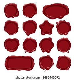 Red wax stamps. Embossed waxstamps for medieval scroll or envelope seal vector labels