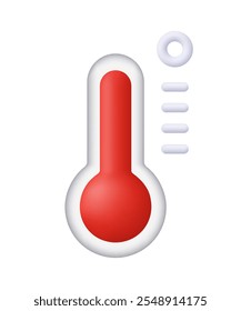 Red weather thermometer on high temperature, showing hot weather. Forecast, weather, meteorology, climate and global warming concept. 3d vector icon. Cartoon minimal style.