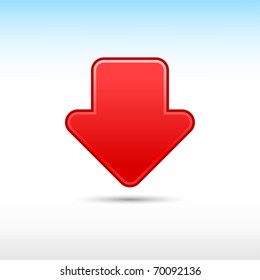 Red web 2.0 button arrow icon download sign with shadow on white background