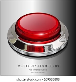 Red web button with chrome, metallic elements, realistic vector illustration.