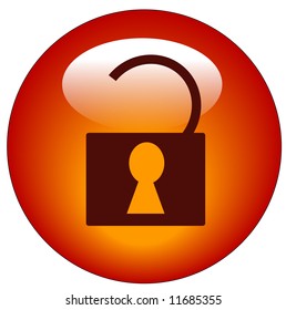 red web button or icon of padlock that is unlocked - vector