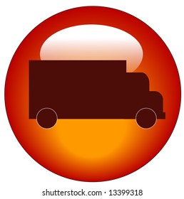 botón rojo de la web o icono con un camión en ella - concepto de transporte - vector