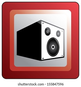 Red web button vector with loudspeaker icon. Abstract rectangle shaped button with speaker.